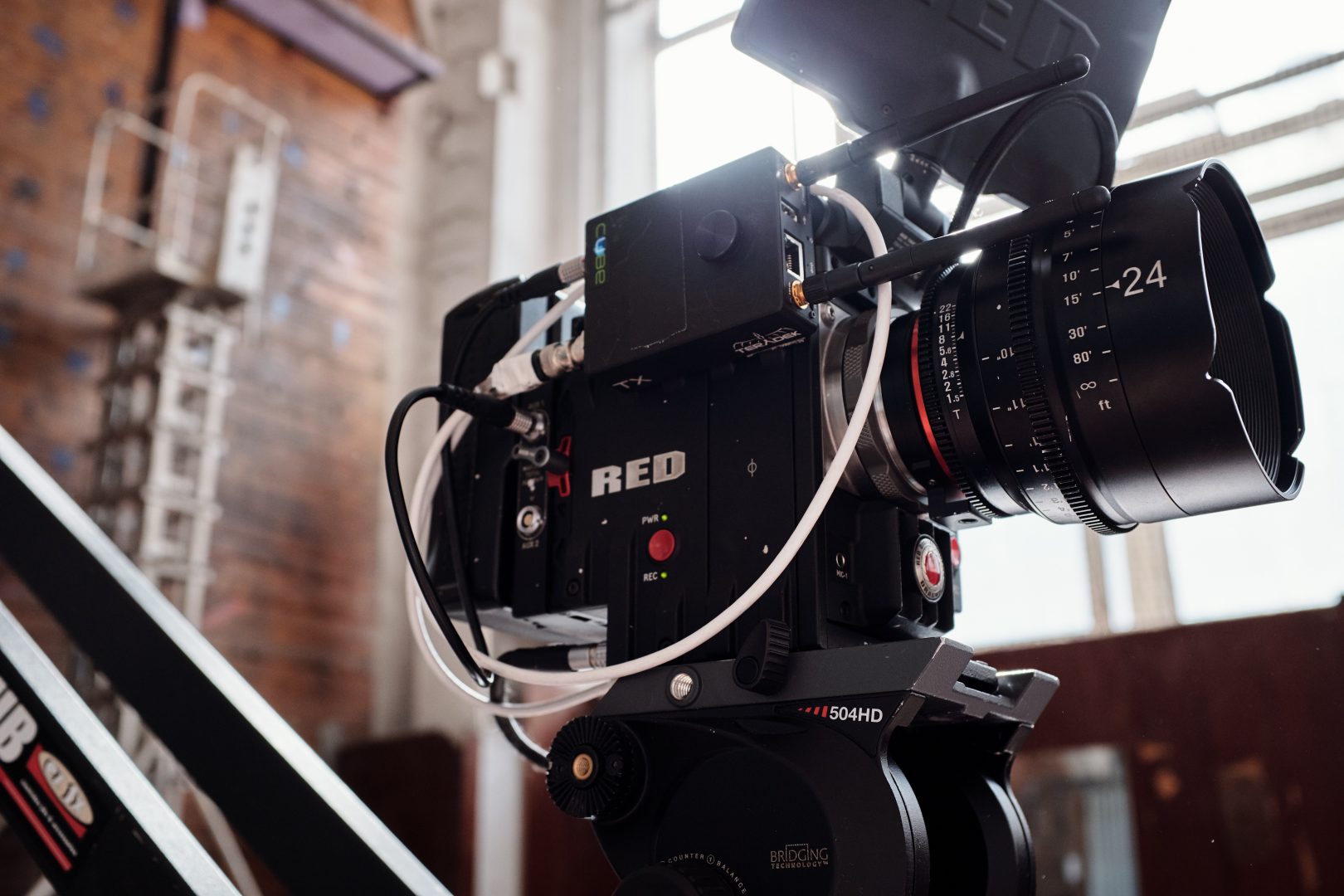 A Red camera and filmmaker's equipment