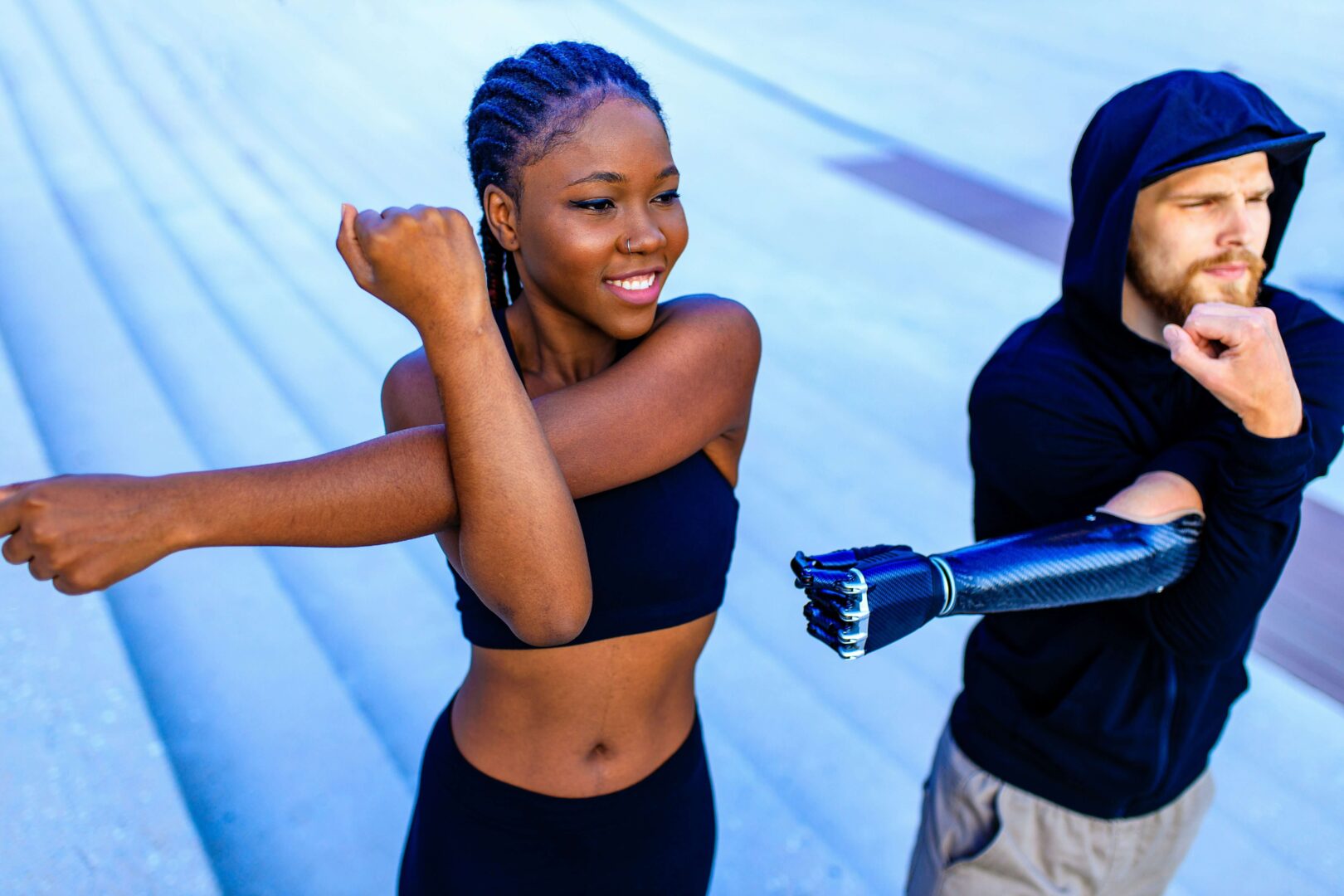athlete with prosthetic arm