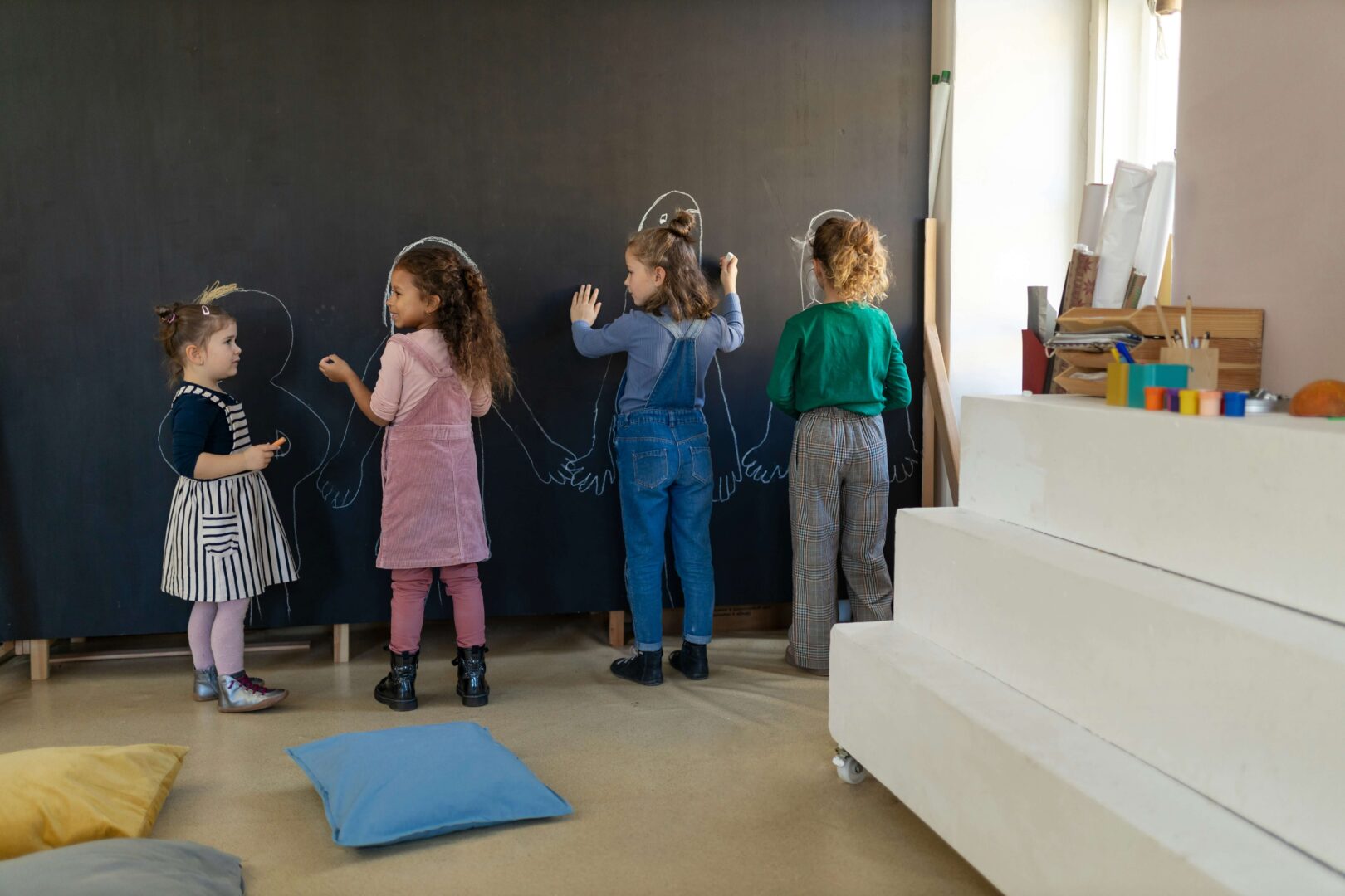 children drawing chalkboard