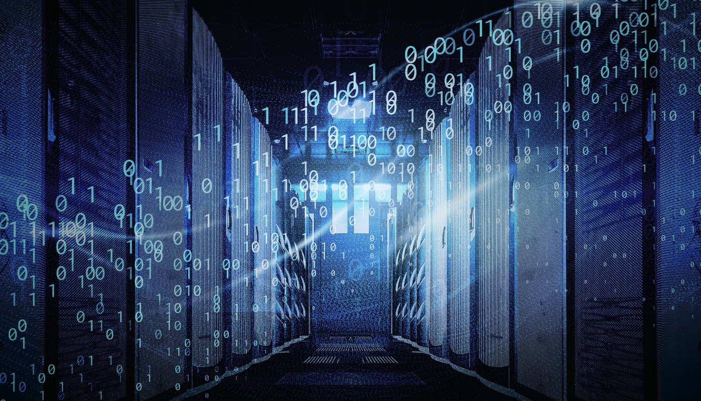 Rows of illuminated servers in a data centre, illustrating Mistral's EUR830 million investment in sovereign AI infrastructure near Paris.