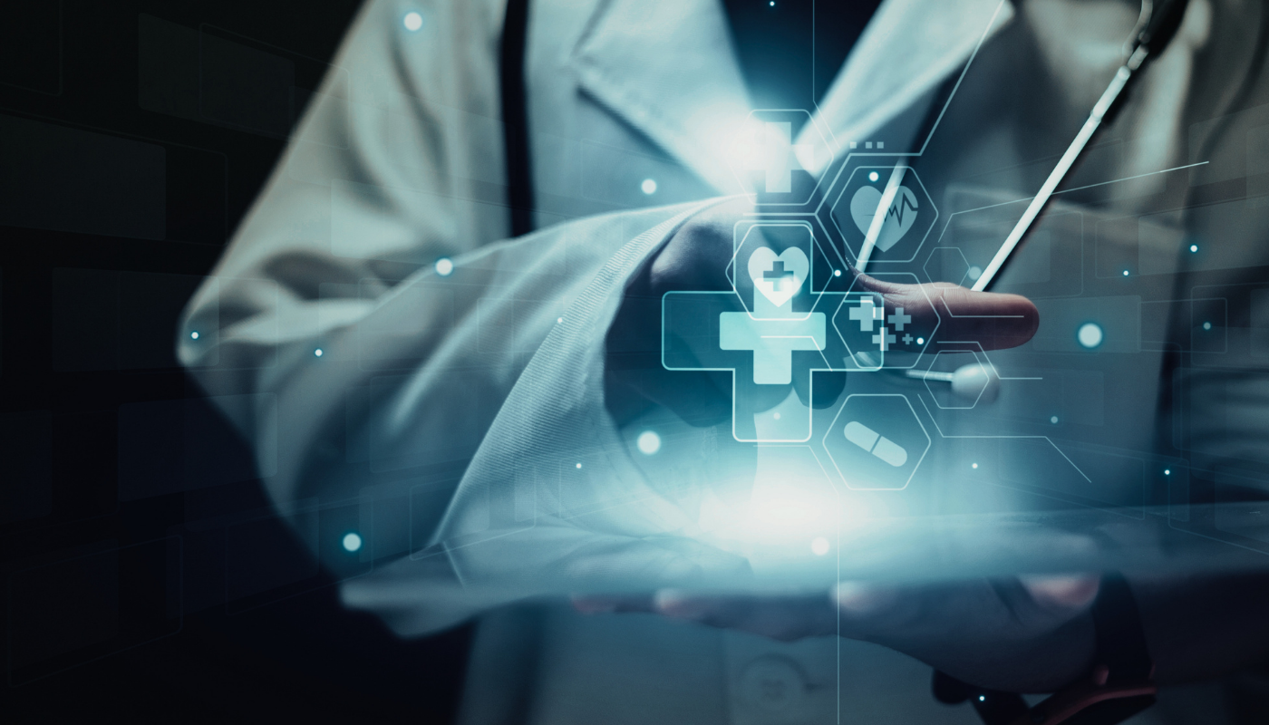 A researcher in a modern pharmaceutical laboratory working alongside digital screens displaying data, illustrating Novo Nordisk's partnership with OpenAI to deploy AI across drug discovery, manufacturing and commercial operations.