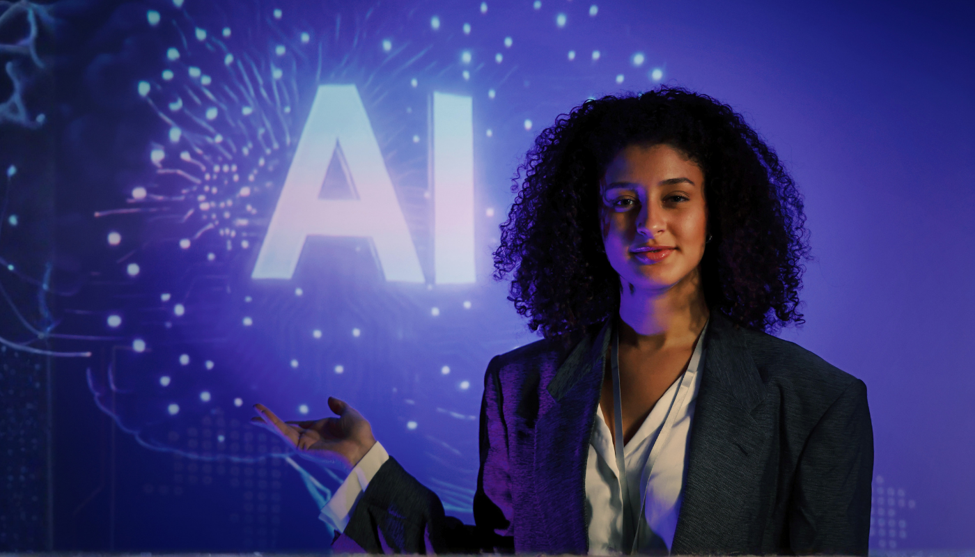 A woman working in AI, illustrating the growing influence of female founders and operators shaping the AI industry in 2026.